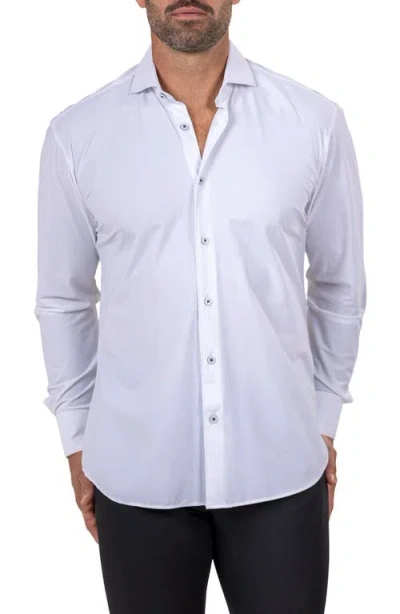 Maceoo Eins Shaped Fit Marthy3008 White Knit Button-up Shirt