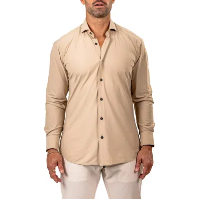 Maceoo Eins Shaped Fit Marthy3009 Brown Knit Button-up Shirt