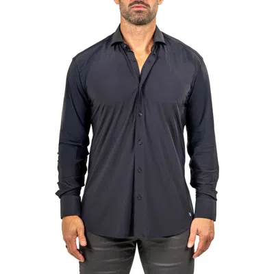 Maceoo Eins Shaped Fit Marthy3013 Black Knit Button-up Shirt In Blue