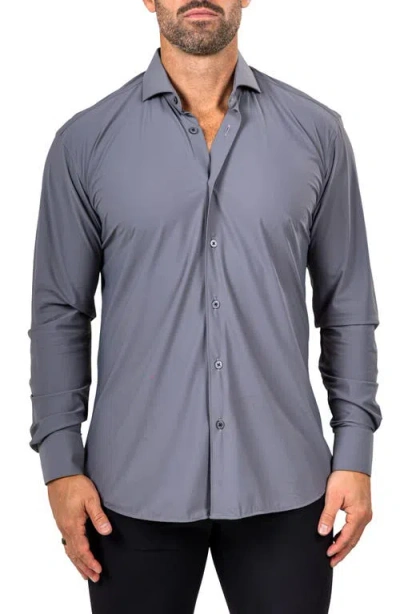 Maceoo Eins Shaped Fit Marthy3014 Grey Knit Button-up Shirt In Gray