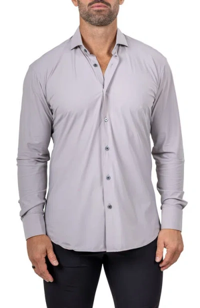 Maceoo Eins Shaped Fit Marthy3016 Grey Knit Button-up Shirt In Blue