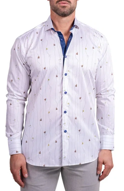 Maceoo Einstein Ascension 0211 Monkey Print Contemporary Fit Button-up Shirt In White