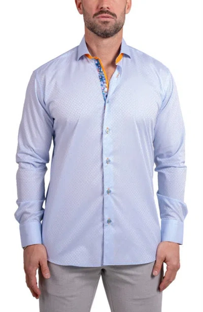 Maceoo Einstein Ascension0078 Blue Tonal Geo Pattern Cotton Button-up Shirt