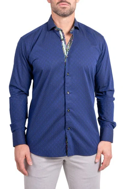 Maceoo Einstein Ascension0083 Blue Tonal Diamond Cotton Button-up Shirt