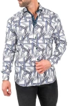 Maceoo Einstein Bamboo Print Cotton Button-up Shirt In Blue
