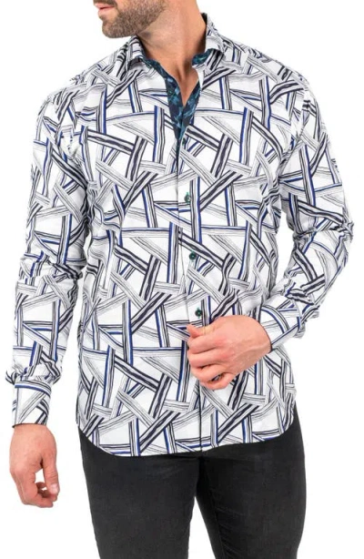 Maceoo Einstein Bamboo Print Cotton Button-up Shirt In Blue