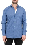 Maceoo Einstein Cubism Print Stretch Button-up Shirt In Blue