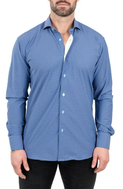 Maceoo Einstein Cubism Print Stretch Button-up Shirt In Blue