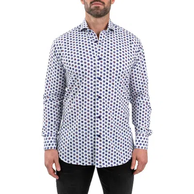Maceoo Einstein Cuboid Print Stretch Button-up Shirt In White