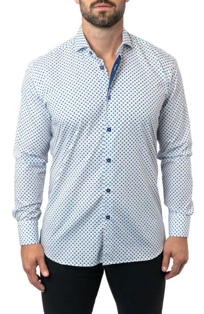 Maceoo Einstein Dot Print Contemporary Fit Button-up Shirt In White