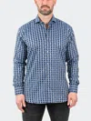 Maceoo Einstein Jacqdigiweave Blue Contemporary Fit Cotton Blend Button-up Shirt In Blue