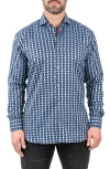 Maceoo Einstein Jacqdigiweave Blue Contemporary Fit Cotton Blend Button-up Shirt In Blue
