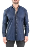 Maceoo Einstein Jacqhoneythree Blue Contemporary Fit Cotton Blend Button-up Shirt In Blue
