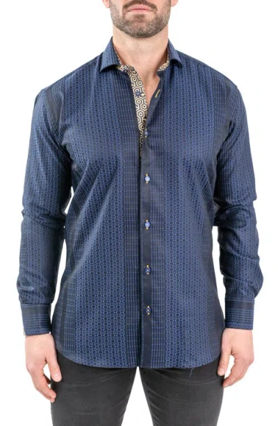 Maceoo Einstein Jacqhoneythree Blue Contemporary Fit Cotton Blend Button-up Shirt