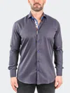 Maceoo Einstein Jacqxavier Purple Contemporary Fit Cotton Blend Button-up Shirt In Blue
