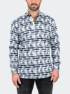 Maceoo Einstein Linear Canvas Cotton Button-up Shirt In Blue