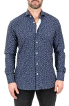 Maceoo Einstein Paisley Print Stretch Button-up Shirt In Blue