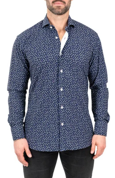 Maceoo Einstein Paisley Print Stretch Button-up Shirt In Blue
