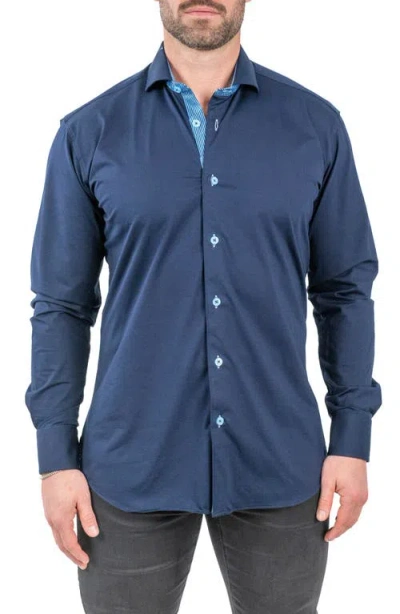 Maceoo Einstein Solid Stretch Cotton Button-up Shirt In Blue