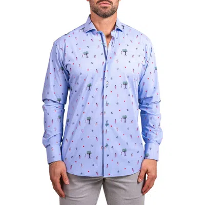 Maceoo Einstein Stretch Ascension 0207 Eden Print Contemporary Fit Button-up Shirt In Blue