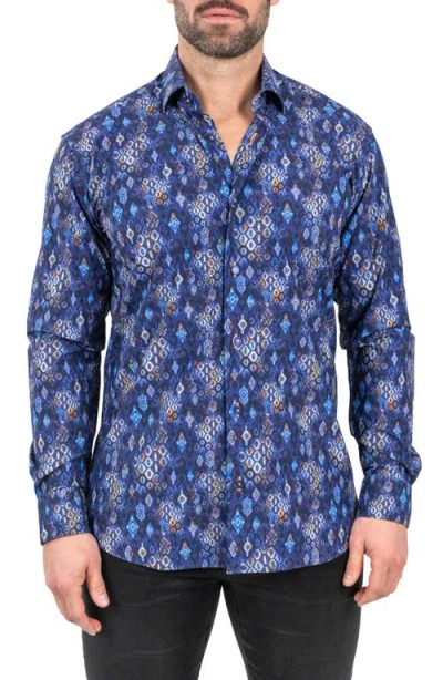 Maceoo Einstein Stretch Dragon Eye Button-up Shirt In Blue