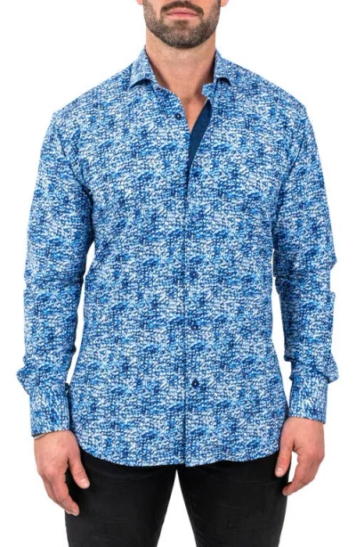 Maceoo Einstein Stretchie Cubes Button-up Shirt In Blue
