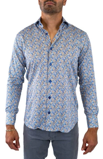 Maceoo Einstein Stretchsymbol22 Blue Button-up Shirt