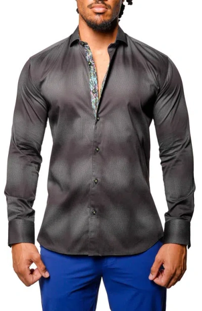 Maceoo Einstein Tulleeffect Contemporary Fit Cotton Button-up Shirt In Black
