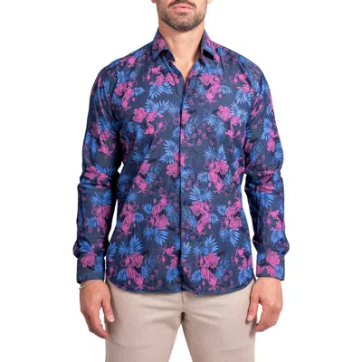 Maceoo Engineered Ascension0093 Blue Floral Cotton Button-up Shirtr