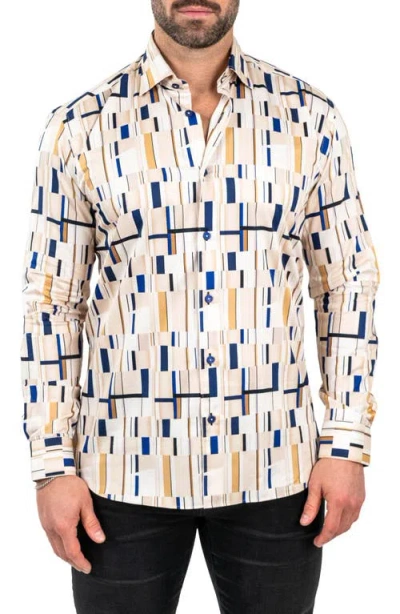 Maceoo Fibonacci Abstract Print Contemporary Fit Button-up Shirt In Brown
