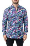 Maceoo Fibonacci Abstract Skull Cotton Button-up Shirt In Blue