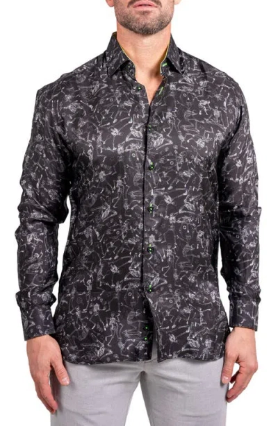 Maceoo Fibonacci Ascension 0208 Skull Print Contemporary Fit Button-up Shirt In Black