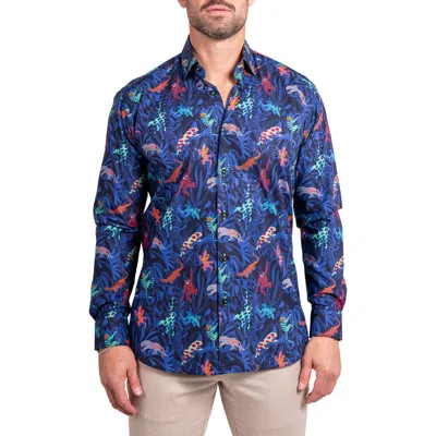 Maceoo Fibonacci Ascension 0213 Jungle Print Contemporary Fit Button-up Shirt In Blue