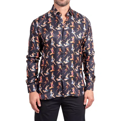 Maceoo Fibonacci Ascension 0221 Pin-up Print Contemporary Fit Button-up Shirt In Multi