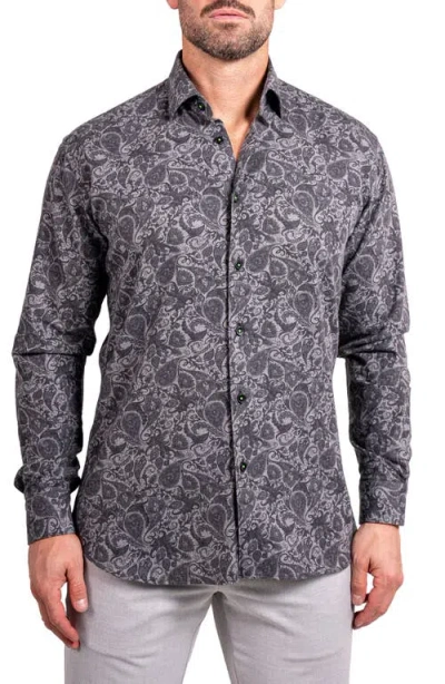 Maceoo Fibonacci Ascension 0252 Paisley Contemporary Fit Button-up Shirt In Black