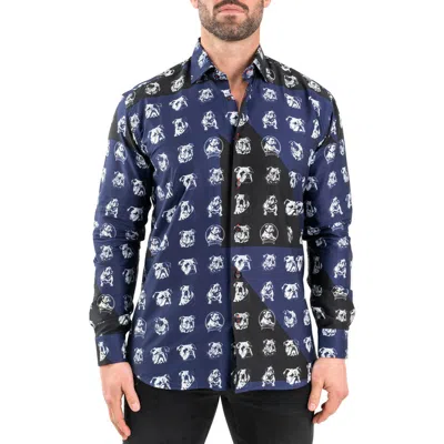 Maceoo Fibonacci Bulldog Print Contemporary Fit Button-up Shirt In Blue