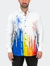 Maceoo Fibonacci Dripped White Contemporary Fit Button-up Shirt In Multi
