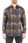 Maceoo Fibonacci Galaxysplash Black Contemporary Fit Button-up Shirt In Black