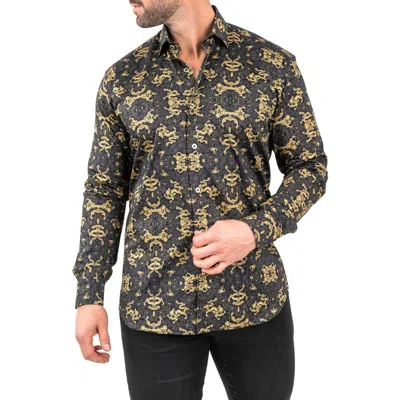 Maceoo Fibonacci Goldendragon Black Contemporary Fit Button-up Shirt
