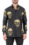 Maceoo Fibonacci Goldenskull Black Contemporary Fit Button-up Shirt In Black