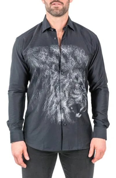 Maceoo Fibonacci Lionchalk Black Contemporary Fit Button-up Shirt