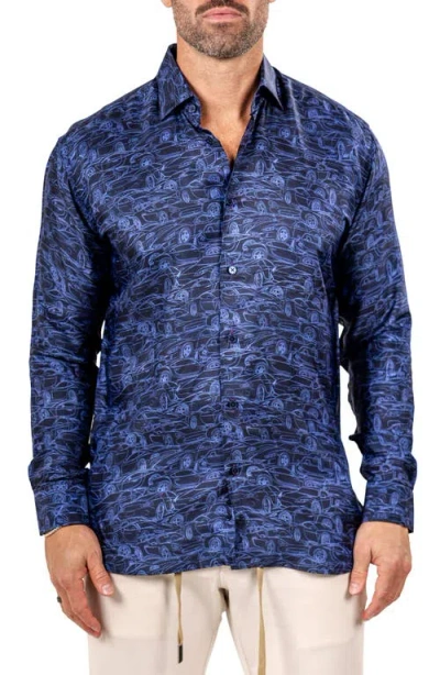 Maceoo Fibonacci Marthy Contemporary Fit Button-up Shirt In Blue