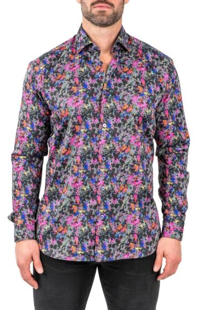 Maceoo Fibonacci Nineties Black Contemporary Fit Button-up Shirt