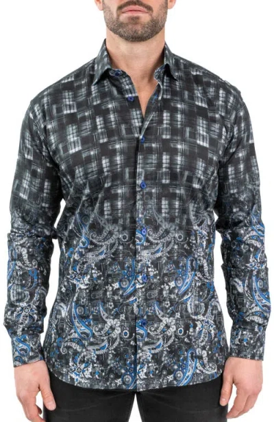 Maceoo Fibonacci Paisleyblue Black Contemporary Fit Button-up Shirt