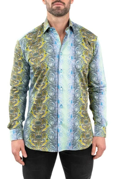 Maceoo Fibonacci Paisleyluxe Green Contemporary Fit Button-up Shirt