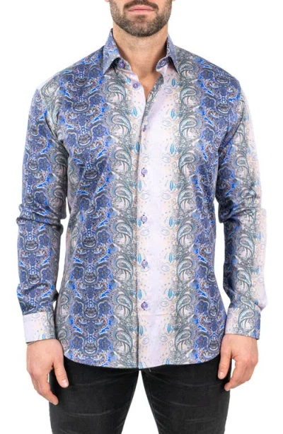 Maceoo Fibonacci Paisleyluxe Purple Contemporary Fit Button-up Shirt In Purple Multi