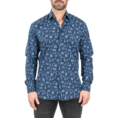 Maceoo Fibonacci Paris Tour Contemporary Fit Button-up Shirt In Blue