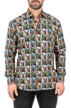 Maceoo Fibonacci Puppy Portrait Contemporary Fit Button-up Shirt In Brown