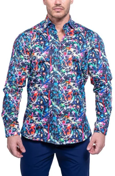 Maceoo Fibonacci Resistance Black Contemporary Fit Cotton Button-up Shirt In Blue