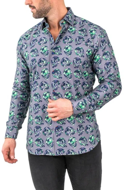 Maceoo Fibonacci Skullpatch Contemporary Fit Button-up Shirt In Grey